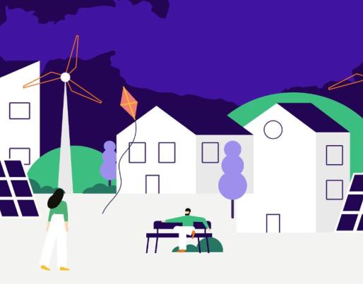 Illustration of a sustainable plus energy neighbourhood