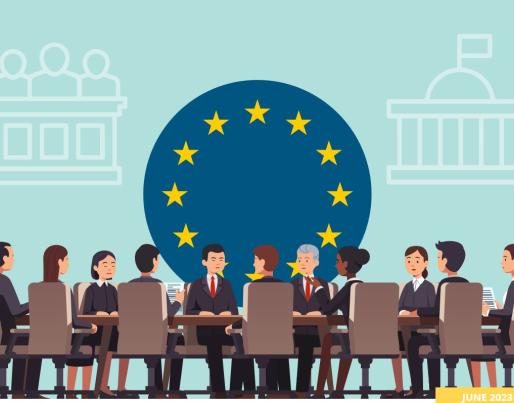 Illustration of policy makers sit in a round table