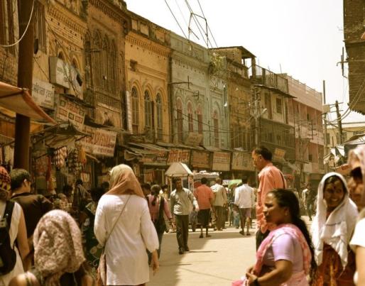 Indian city street with people