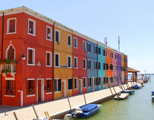 facade historical houses venice italy