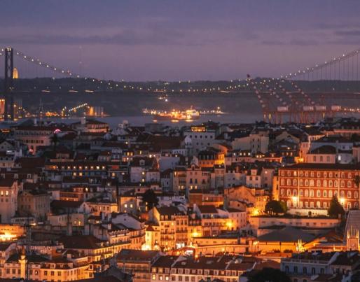 lisbon city skyline evening