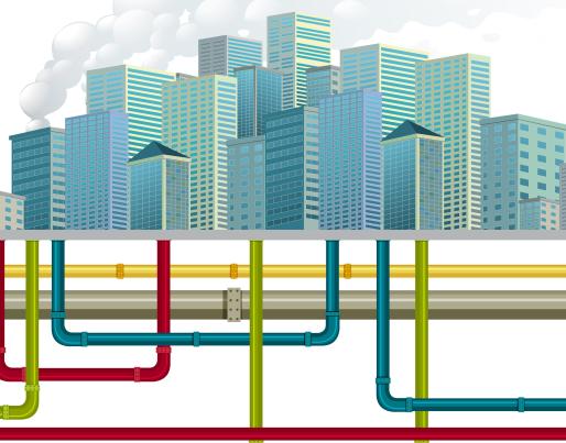 Water pipes networks below city