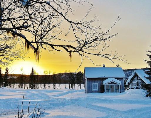 Winter landscape and a house