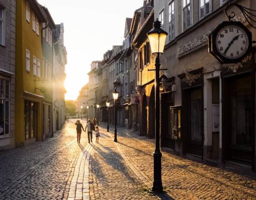 Sunset on town´s street
