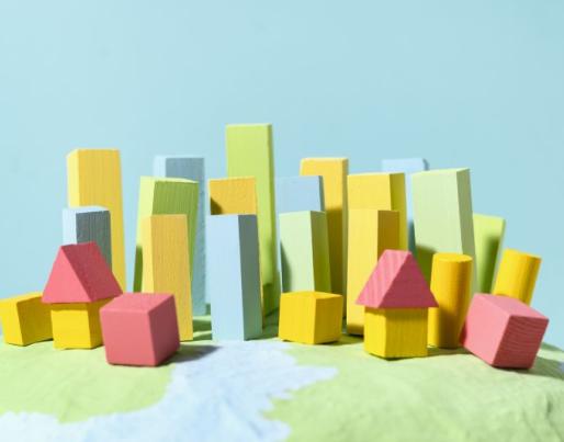Wooden blocks forming a small city