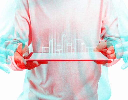 Tablet showing digital buildings