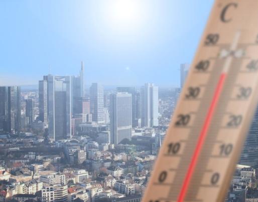 Hot temperature and city behind