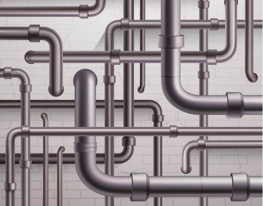Pipelines on wall