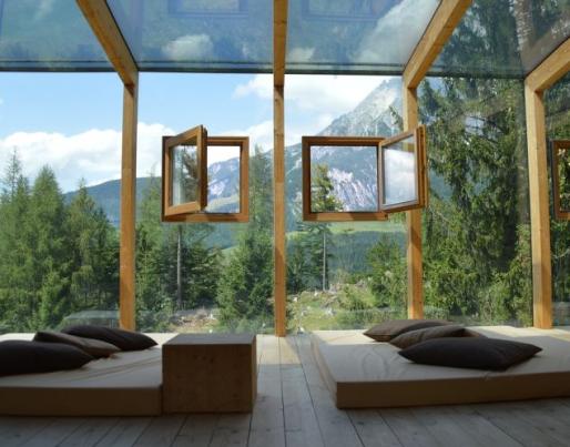 Inside house with big window showing outside