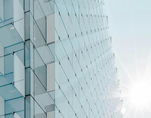 A glass building