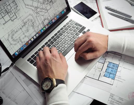 Blueprints on a laptop