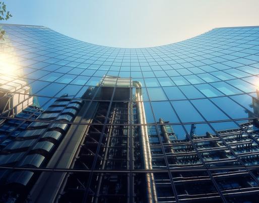 A glass facade of a building