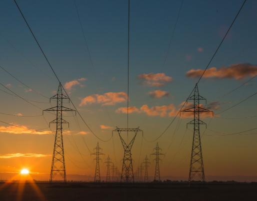 Electrical pylons at dawn