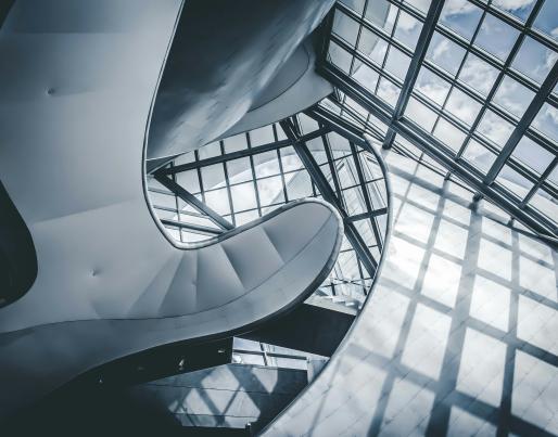 Inside a glass building