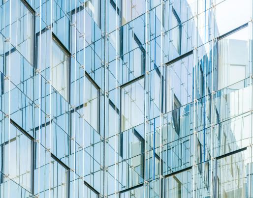 A glass facade of a building