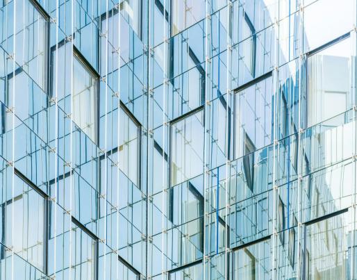 A glass facade of a building