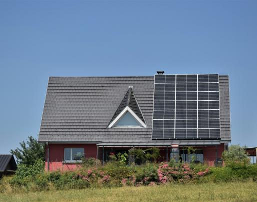 A house with solar panels in the roof