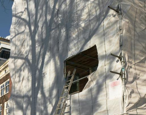 A stair and a building being renovated
