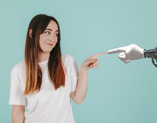 A girl and a robotic hand