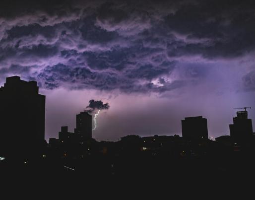 A storm over a city