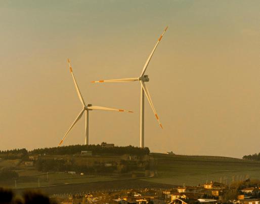 A small town near wind turbines