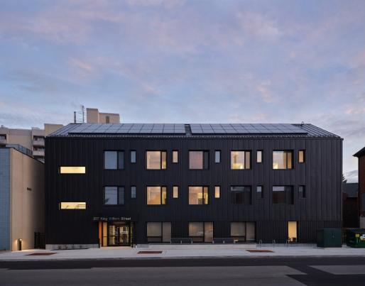 The three-storey modular building in Hamilton