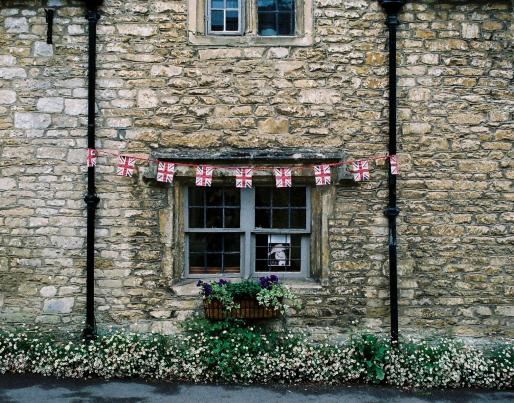 A house with UK flags