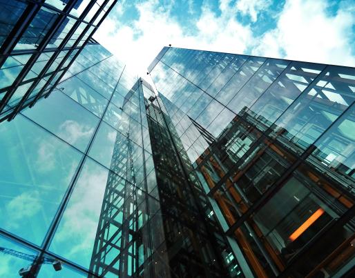 A tall glass building