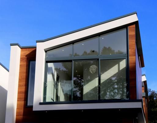 A modern building with a big window