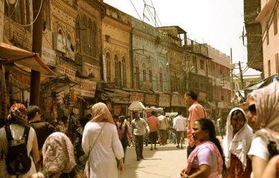 Indian city street with people