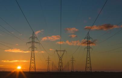 Electrical pylons at dawn
