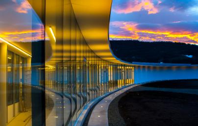 A glass wall building