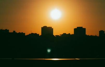 Buildings at sunset