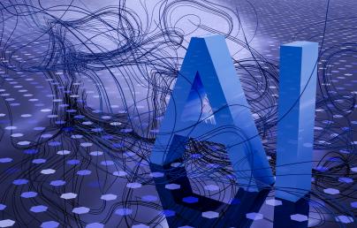 AI capital letters over a blue dotted canvas