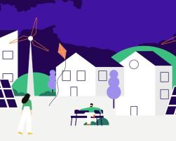 Illustration of a sustainable plus energy neighbourhood