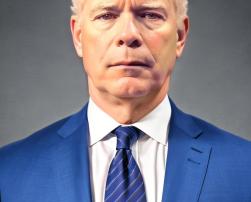 photo of Nicholas Stancioff wearing a blue suit, white shirt and blue stripped tie