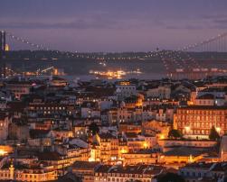 lisbon city skyline evening