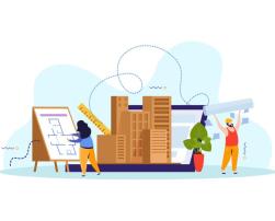 Illustration of building research, architecture, demo building