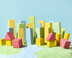 Wooden blocks forming a small city