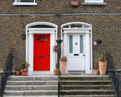 Two front doors in traditional building in Dublin