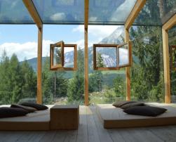 Inside house with big window showing outside
