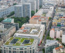 An aerial view of modern buildings