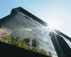 Building with sun rays