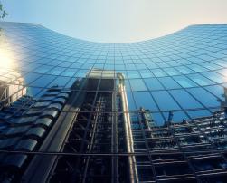 A glass facade of a building