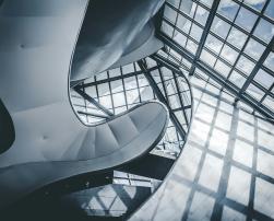 Inside a glass building