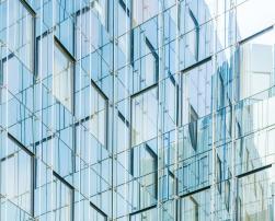 A glass facade of a building