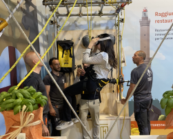 Students participating in a simulation activity of acrobatic construction at a building fair