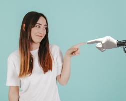 A girl and a robotic hand