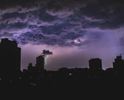 A storm over a city