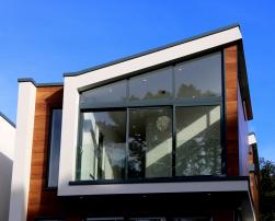 A modern building with a big window